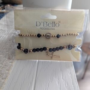 Gold and Black Beaded Bracelet Set